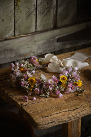 everlasting wildflower crown - child amble and twine dried flowers australia